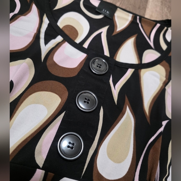 Vintage Y2K MINI DRESS ABSTRACT BELL SLEEVE TUNIC 60s 70s Geometric Brown Pink - Picture 3 of 8